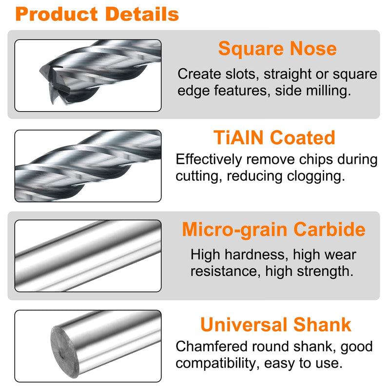HARFINGTON Carbide Square Nose End Mill Bit 7/16" Cut Dia 4 Flutes TiAlN Coated Milling Cutter for Hardened Steel Metal (7/16" Shank 2" Cut Length 4-1/4" Long 30 Degree Helix HRC53-55)