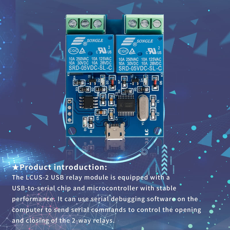 2Pcs LCUS-2 Type Dual-Channel Semiconductor Chip Housings 2-Channel USB Relay Module 5V Relay Module Onboard CH340 Microcontroller Chip USB Intelligent Control Switch Module