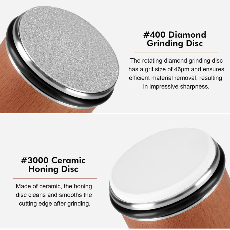 Knife Sharpener, Rolling Knife Sharpener, Knife Sharpening kit with Diamonds and Ceramic for Steel of Any Hardness, Kitchen Knife Sharpener with 15 & 20 Degree Magnetic Angle