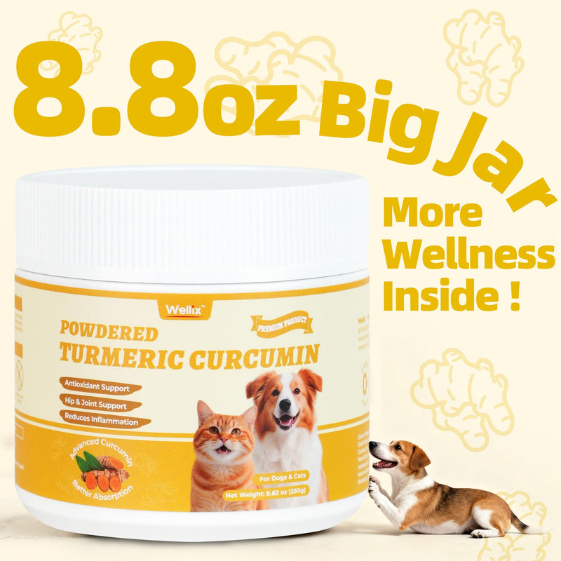 Wellix 250g Turmeric for Dogs & Cats - Long-Lasting Hip and Joint Supplement - Easy Absorb Natural Turmeric Powder for Dogs Pain Relief & Anti-inflammatory, Dog Cat Joint Supplement