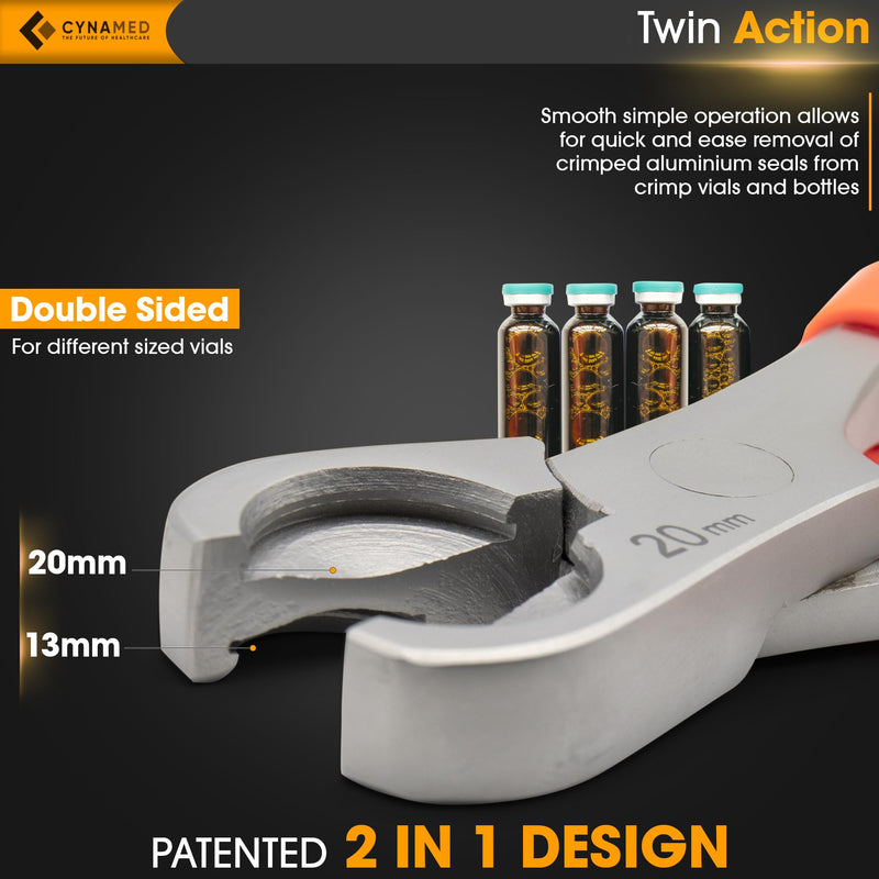 Cynamed Twin Action Decapper Pliers - Perfect for Decapping 13mm and 20mm Crimped Vials and Bottles D-13/20C