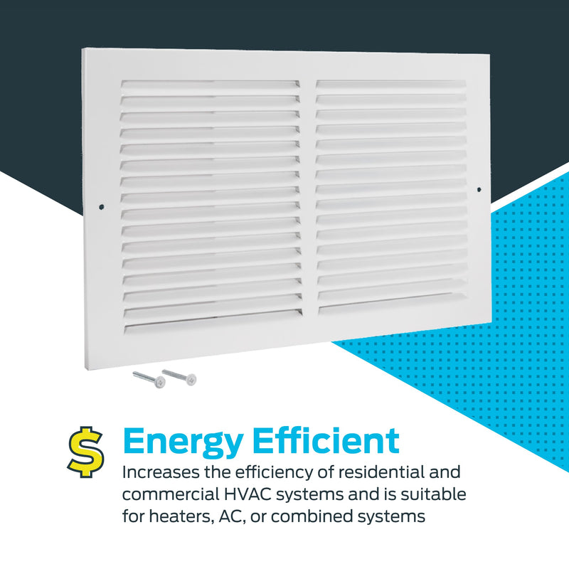 EZ-FLO 14 x 6 Inch (Duct Opening) Return Air Vent Cover for Wall or Ceiling, Solid Steel Return Air Grille, HVAC Vent Cover, White, 61628 14 in. x 6 in.