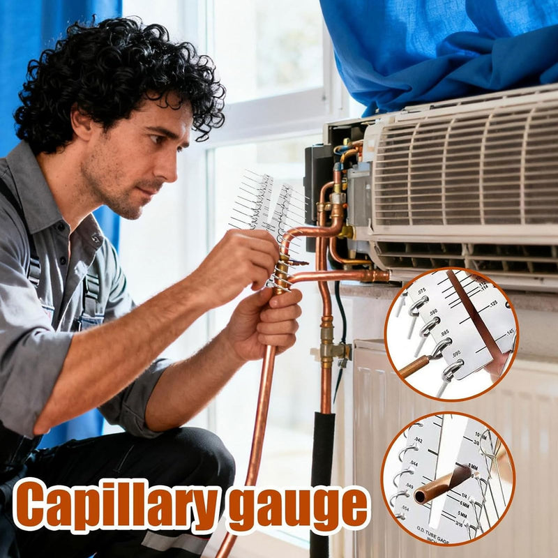 Stainless Steel Capillary Tube Gage Dual Claw Design Bilingual Scale for Refrigeration Systems, Enhancing Measurement Efficiency, with Inside and Outside Thickness Measure, for
