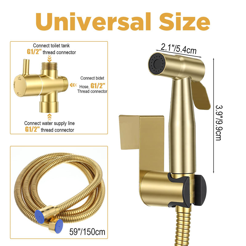 Gold Handheld Bidet Sprayer for Toilet,Stainless Steel Handheld Sprayer Kit With Adjustable Pressure For Personal Hygiene, Pet Bathing, Bathroom Cleaning
