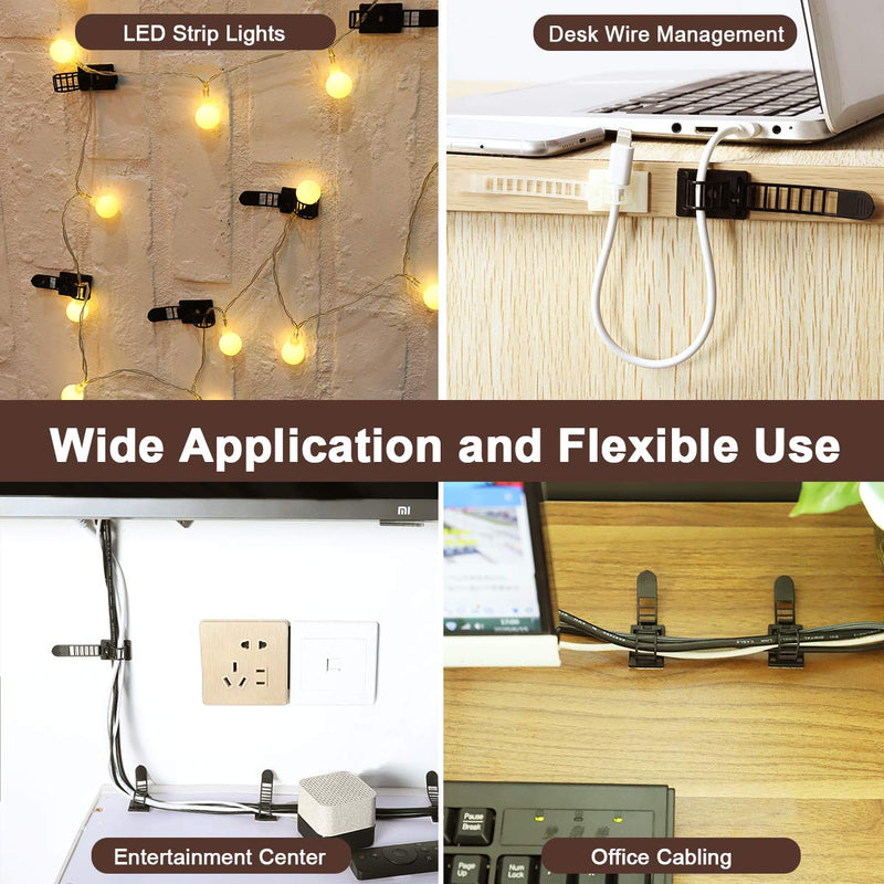 50Pcs Adjustable Adhesive Cable Management Clips, Nylon Cable Strap Ties Wire Clips Clamps Organizer with Strong Adhesive Tape, Extra Screw & Hole for Strong Fixation Home Office - 3.35 Inch Black M-50pcs