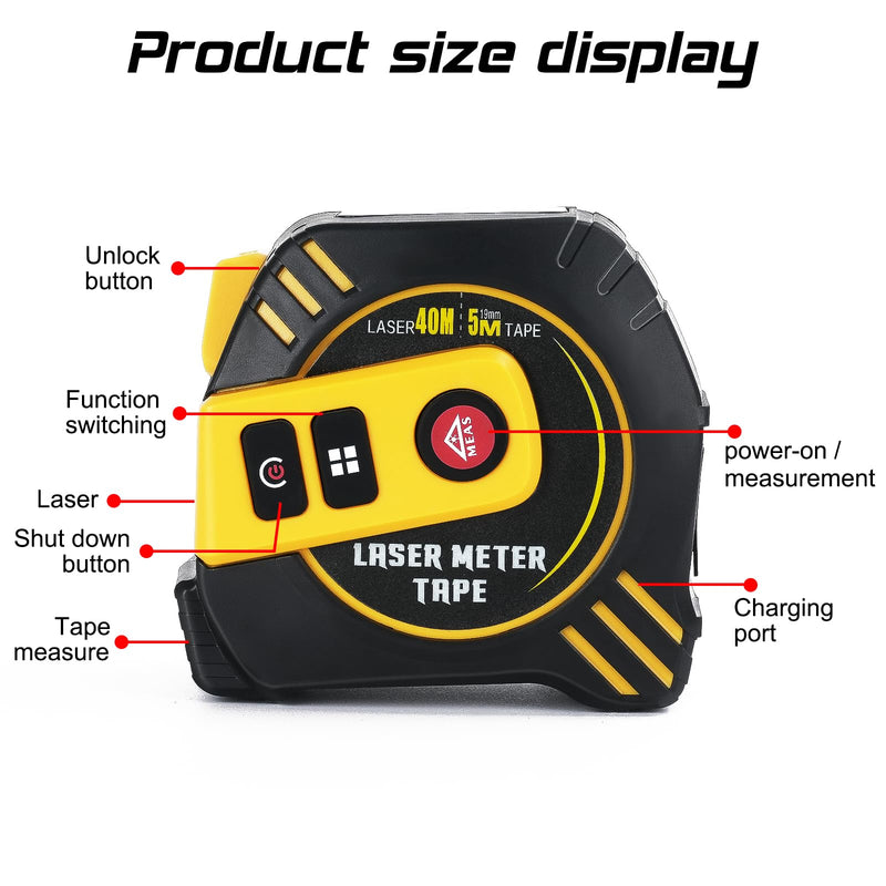 Digital Laser Tape Measure,131ft Laser Distance & 16ft Tape Measure 2 in 1 Laser Measurement, Area, Volume Laser Measure for Construction DIY Woodworker