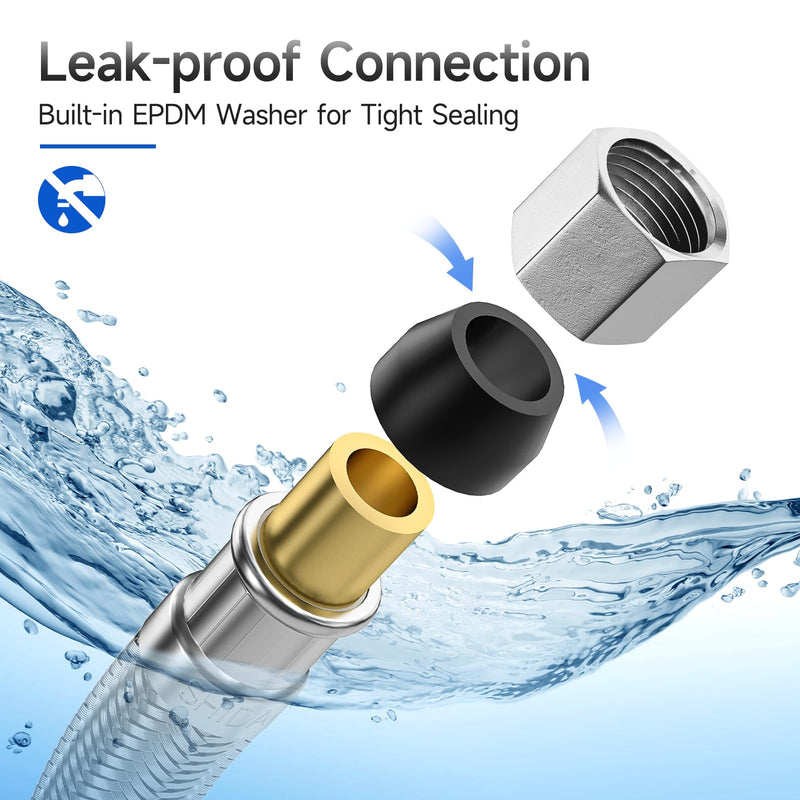 12" Faucet Supply Line Extension, 3/8" x 3/8" Comp Stainless Steel Faucet Extension Hose Connector, For Small Residence or Long Distance Extention 12 Inch