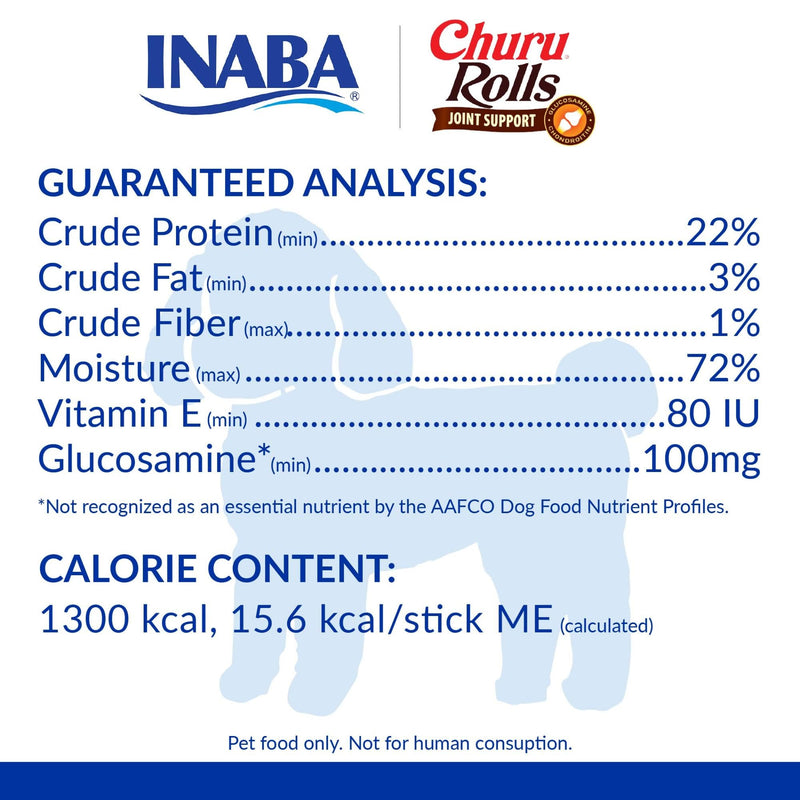 INABA Churu Rolls Joint Support for Dog, Functional Lickable Dog Treat with Taurine & Green Tea Extract, 1.26oz Each, 18 Tubes Total, Chicken Recipe