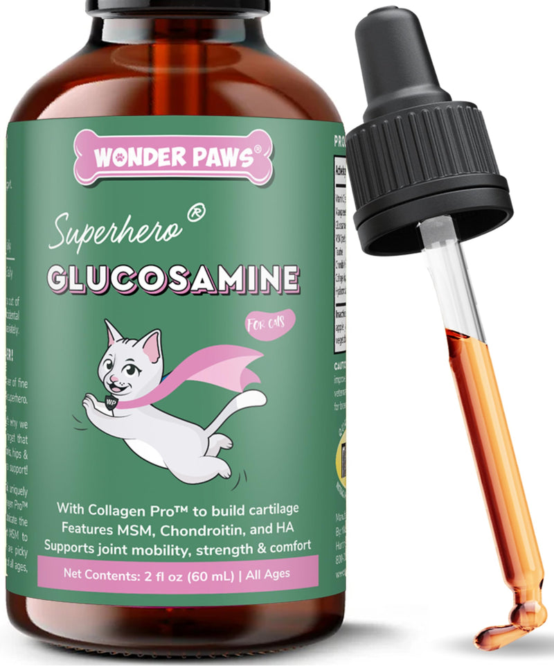 Premium Liquid Glucosamine for Cats – with Collagen, Glucosamine, Chondroitin, MSM, Taurine & Hyaluronic Acid – Cat Joint Support, Mobility & Flexibility - Hip & Joint Cat Supplement – 2oz 2 Fl Oz