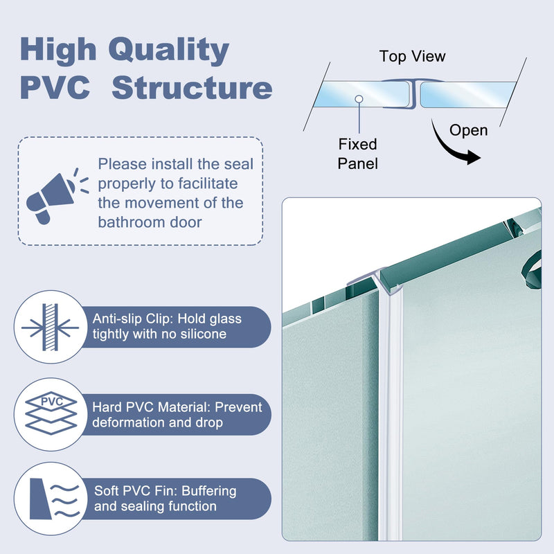 4-Pack Frameless Shower Door Side Seal for 3/8 Inch Thick Glass Doors – Stop Shower Leaks and Create a Water Barrier (3/8” x 39”) Side Seal -3/8''