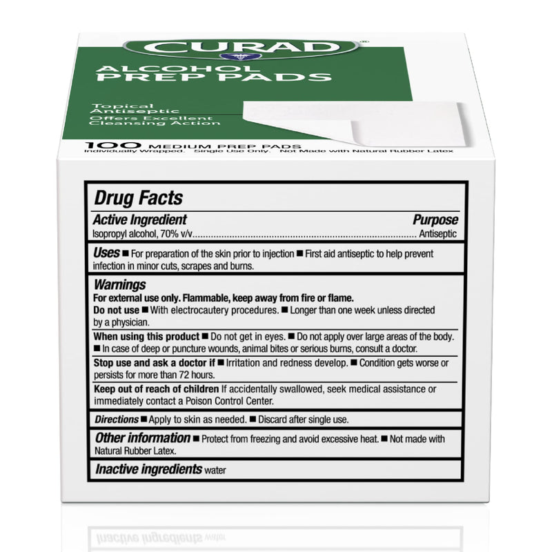 CURAD Alcohol Prep Pads (Pack of 4 Boxes) | 400 Pieces of Medium Isopropyl Alcohol Wipes Individually Wrapped | First Aid Alcohol Swabs for Cuts & Scrapes | Medical Alcohol Pads for General Cleansing 100 Count (Pack of 4)