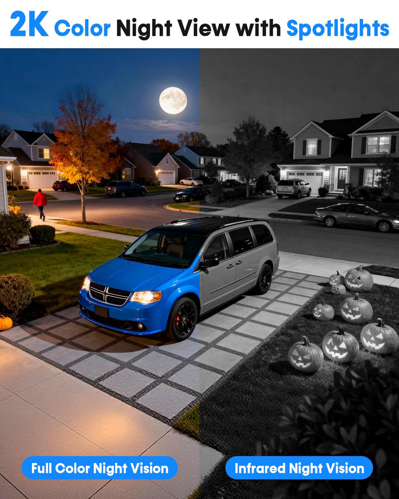 Solar Powered Outdoor Wireless Camera: 2K HD, Motion Detection, Color Night Vision, Waterproof IP67, Easy Setup for Home & Business Monitoring, No Monthly Fees White Single Pack