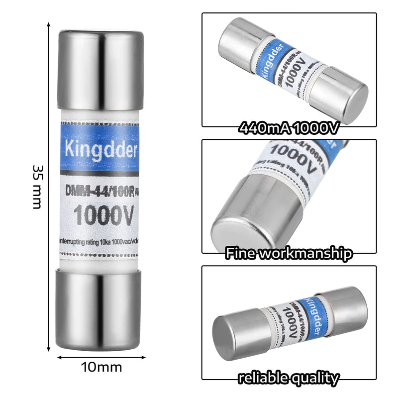Kingdder Digital Multimeter Fuse DMM-44/100 440MA 1000V DMM Replacement Fast Acting DMM Replacement Agent Fuse 10 x 35 mm, 3/8 Inch x 1-1/2 Inch(10 Pcs)