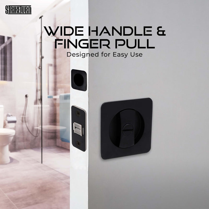 Premium Black Pocket Door Hardware - Pocket Door Lock - Ergonomic Matte Black Door Handle with Pocket Door Pull - Reversible Pocket Door Latch for Safety Square