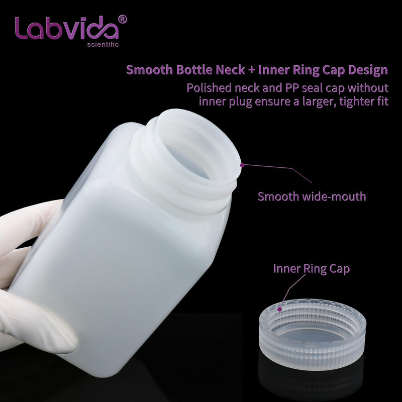 Square Reagent Bottle HDPE Wide Mouth Plastic Bottle, 4 pcs of 250ml Sample Sealing Storage Container for Laboratories, Classrooms, or Storage at Home, LVAM001 Vol. 250ml, 4pcs