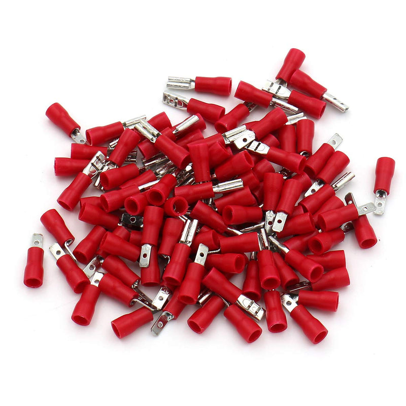 Baomain 0.11" Red Female/Male Insulated Spade Wire Connector Electrical Crimp Terminal 22-16 AWG 2.8 x 0.5mm Pack of 100