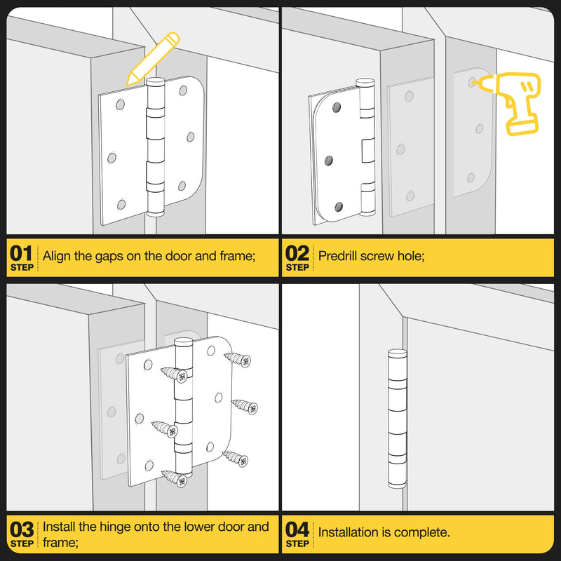 KOLET 3.5 Inch Ball Bearing Door Hinges,Square & 5/8" Radius Corner,3 Pack | Matte Black Exterior Door Hinges Heavy Duty Stainless Steel Hinges Smooth and Quiet Non Removable Pin 3 Pack