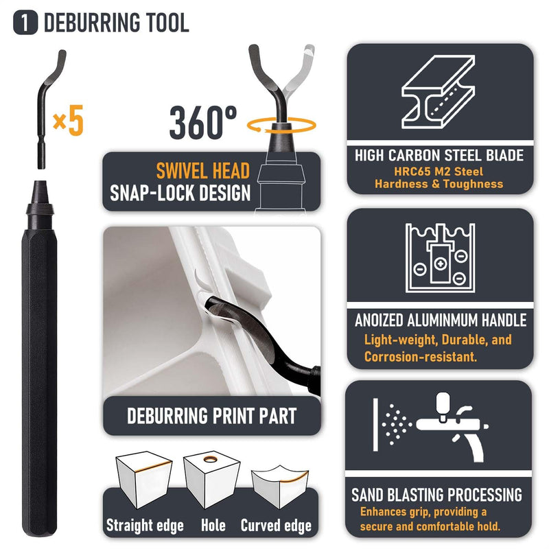 3D Printer Tools Kit Essential, 3D Printing Tools Kit, 3D Printer Accessories, Deburring Tool, Wire Cutter, Drill, Scraper for Remove, Smoothing, Finishing, Deburring, Craving, Drilling Tool Kit