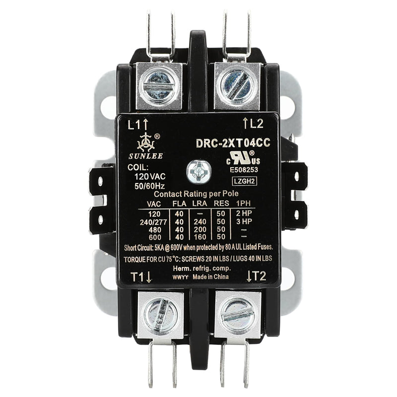 SunLee 2 Pole 40 Amp contactor 120v Coil UL 2 Pole Lighting Load 50 AMP Contactor Equivalent to 42CF15AF for Condenser Compressor HVAC Contactor 2P 40A 120VAC