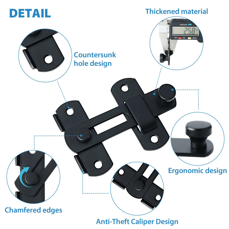Alise Flip Latch Gate Latches Safety Door Lock for Barn Wood Fence Sliding French Doors,Heavy Duty SUS304 Stainless Steel Gate Hardware,Matte Black MS9500-B 4 Inch Matte Black
