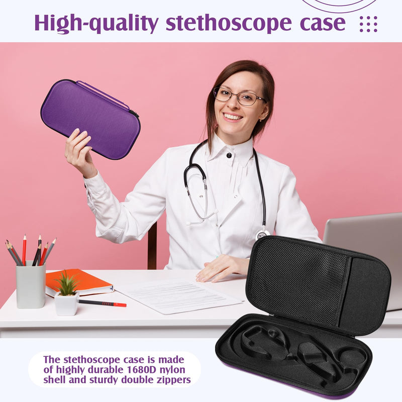 1 Pack Digital Stethoscope Case, 13.19 x 7.48 x 1.77 Inches Large Carrying Case Compatible with Digital or Cardiology Stethoscope (Purple) Purple