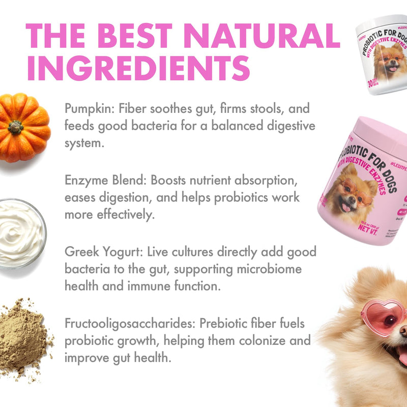 Probiotics for Dogs Natural Digestive Enzymes Prebiotics for Allergy Itch Relief Gut Flora Coprophagia Bowel Support Treatment Anti Diarrhea for Dogs Pet Health Immune System Support 30 Soft Chews Probiotic
