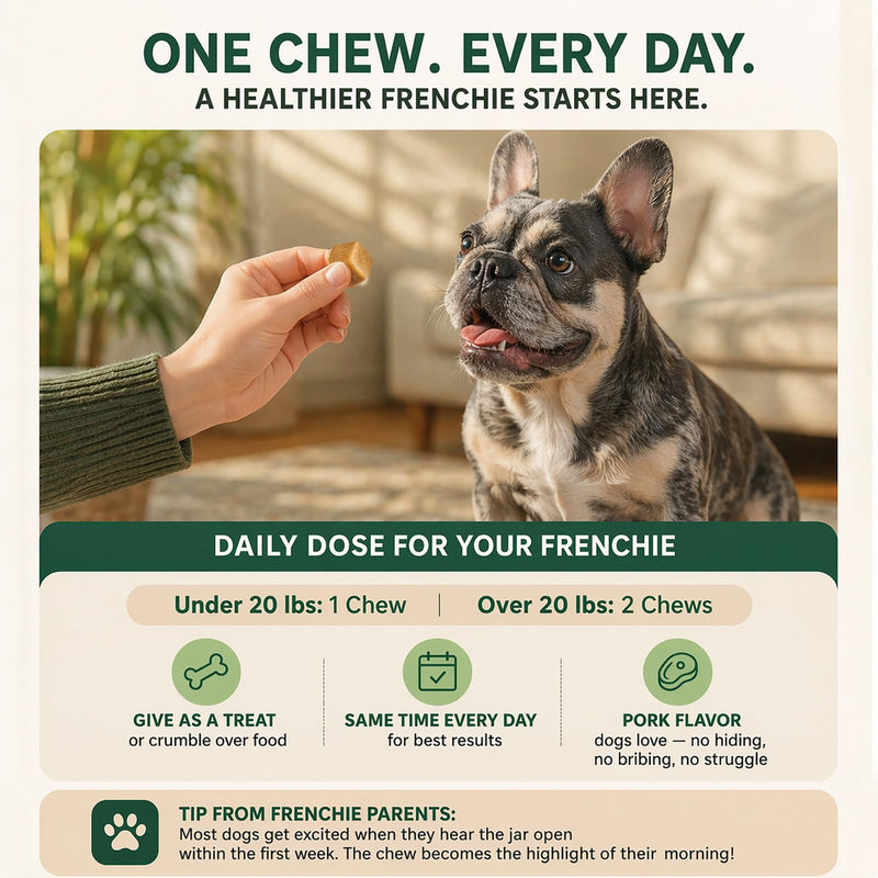 PawGuard French Bulldog Longevity Chews, Breed-Specific Formula Supplement for Bulldogs' Probiotics Chews, Supports Gut Health, Immunity & Skin, Pork Flavor, 30 Count (1 PC) 1 PC
