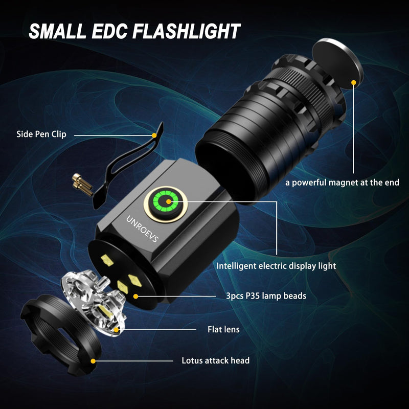 Mini Flashlight 2550 Lumens Rechargeable USB C Charging, Small Flashlights High Lumens 5 Modes, Pocket Flashlight with Clip, Magnetic Flashlight for EDC,Camping, Hiking,Emergency A
