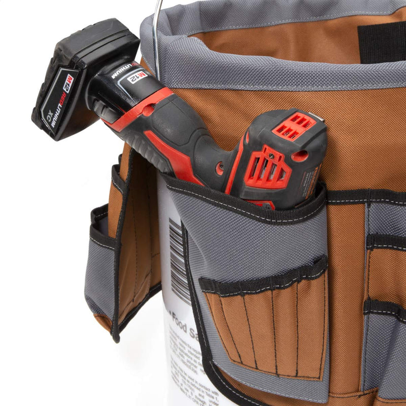 Dickies 35-Pocket 5-Gallon Bucket Organizer With Drill Holster, Padded Handle, and Tape Tether, for Contractors and Painters