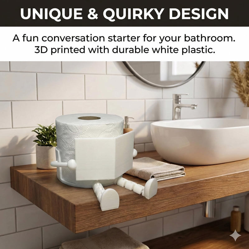 3D Printed Toilet Paper Holder - Creative Home Decor, Quirky Bathroom Ornament - White Plastic