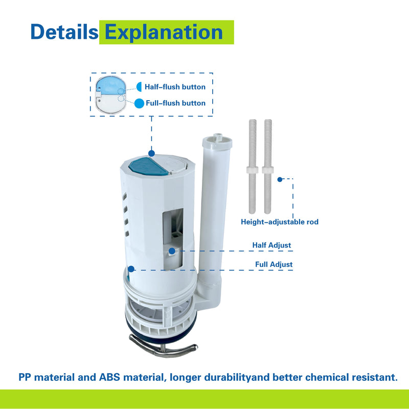 3-Inch Top Dual Flush Valve for One-Piece Toilets, Includes 3-Inch Flush Valve and Rod, Ideal Push Button Toilet Flush kit for Straightforward Installation 3-Inch Diameter Drain Hole