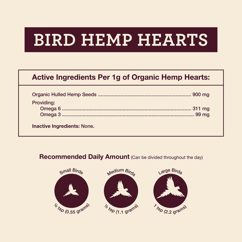 Hemp Well Organic Hemp Hearts for Birds - Reduces Feather Plucking, Promotes Relaxation, Immune Support, Organic, USA Grown, GMO Free – 8 Ounces 8 Ounce (Pack of 1)