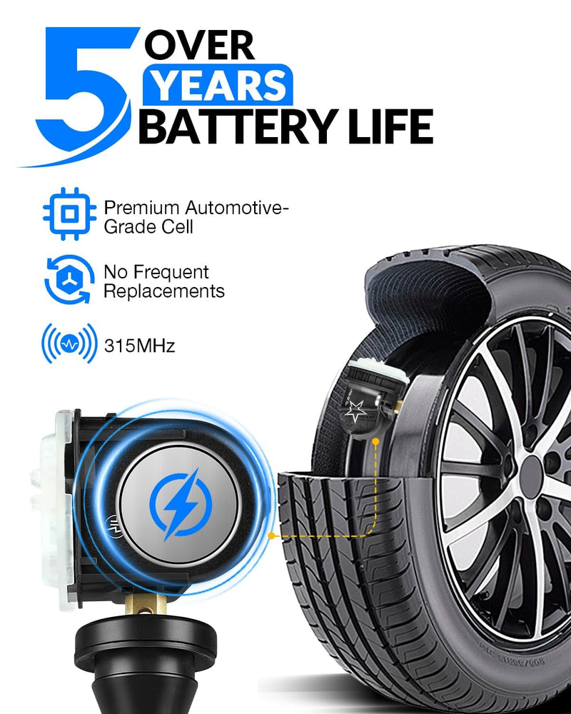 YZHIDAINF Pre-Programed TPMS Sensor for:-Chevy Impala 2006-2020 Malibu Tahoe Equinox Cruze for:-GMC Acadia for:-Cadillac Escalade 315MHz Tire Pressure Sensor Replaces#13586335 13598771 (Set of 4)