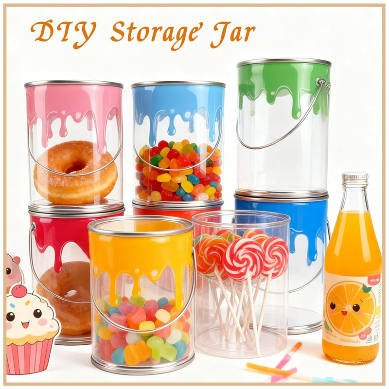 24 Pcs Plastic Empty Paint Cans Buckets with Metal Lids,PVC Mini Paint Bucket Craft DIY Candy Decoration for Parties,Candy,Picnics and Decorations（2.75" L x 2.75" W x 3.54" H）