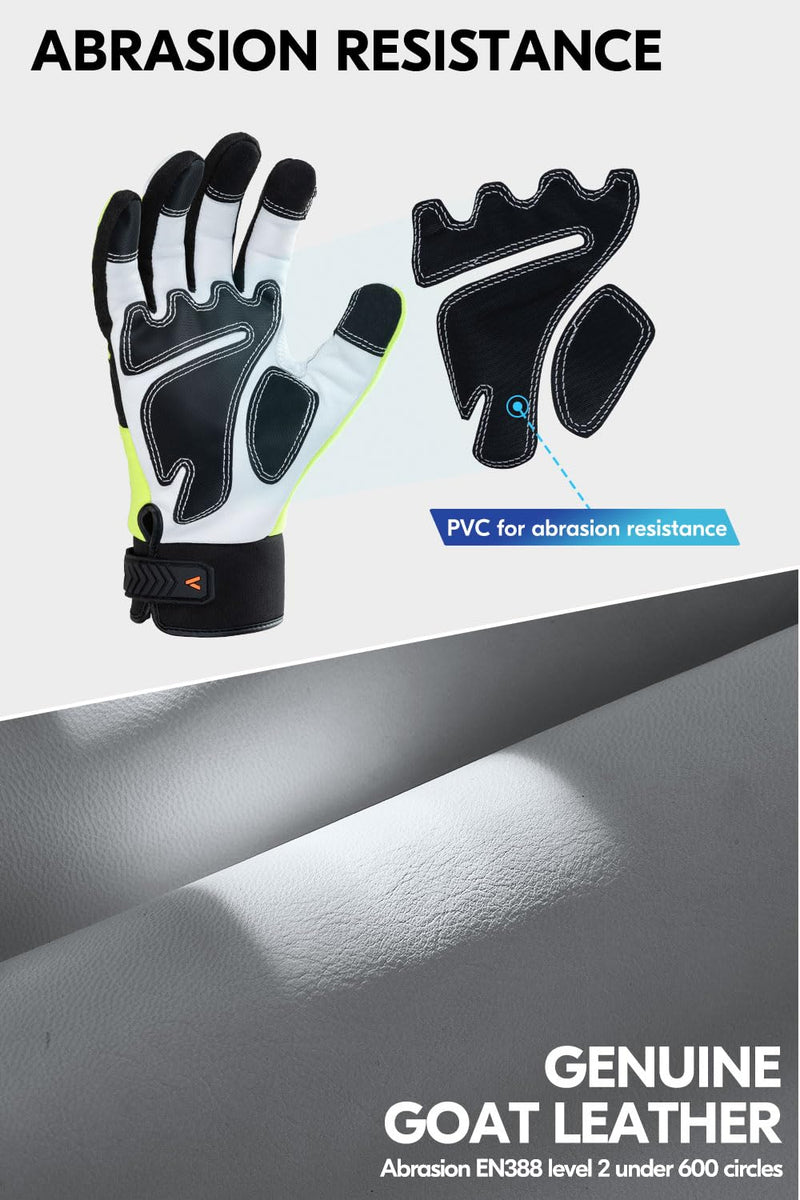 Vgo... Men's Winter Work Gloves,Waterproof,Impact Reducing,Leather Palm,Touchscreen for Construction,Cold Storage,Outdoor Medium Green