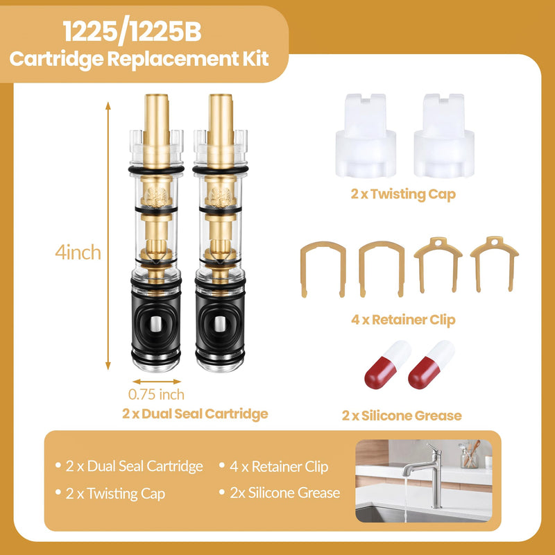 2 Pack 1225 Replacement Cartridge Compatible with Moen Single Handle Faucet/Showers, Dual Seal 1225/1225B Shower Cartridge Replacement Fits Bathroom Shower and Kitchen Sink Faucet Cartridge