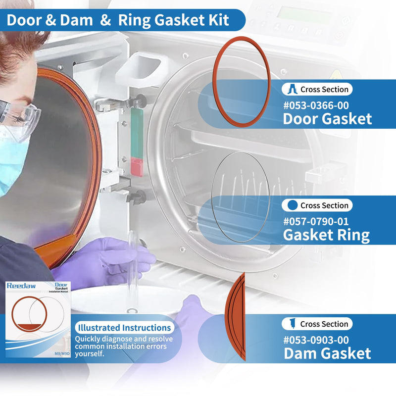 M9 Door Gasket Kit for Midmark Ritter M9 M9D Door Seal Includes Door & Dam Gasket (#002-0361-01) and Gasket Ring (#057-0790-01) Seal Set Replacement Part
