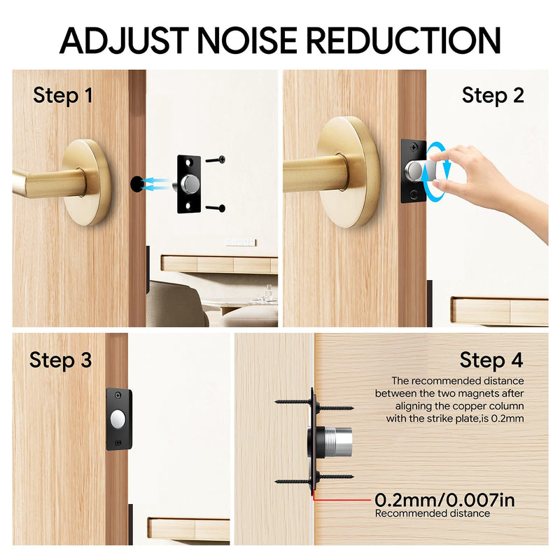 Mousike Door Ball Catch Hardware, Adjustable Hidden Magnetic Ball Catch, Stainless Steel Strike Plate with Strong Suction, Door Ball Catch Replacement for Top of Door (4 Pack, Black) 4 Pcak - Magnetic