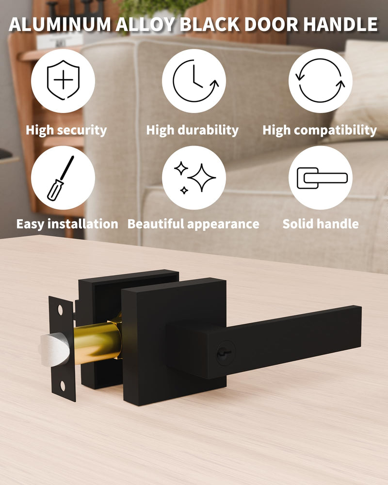 Exterior Door Handle with Lock and Key, Matte Black Enter Door Handle, Pick Resistant, Heavy Lock and Key for Front Entrance and Bedrooms