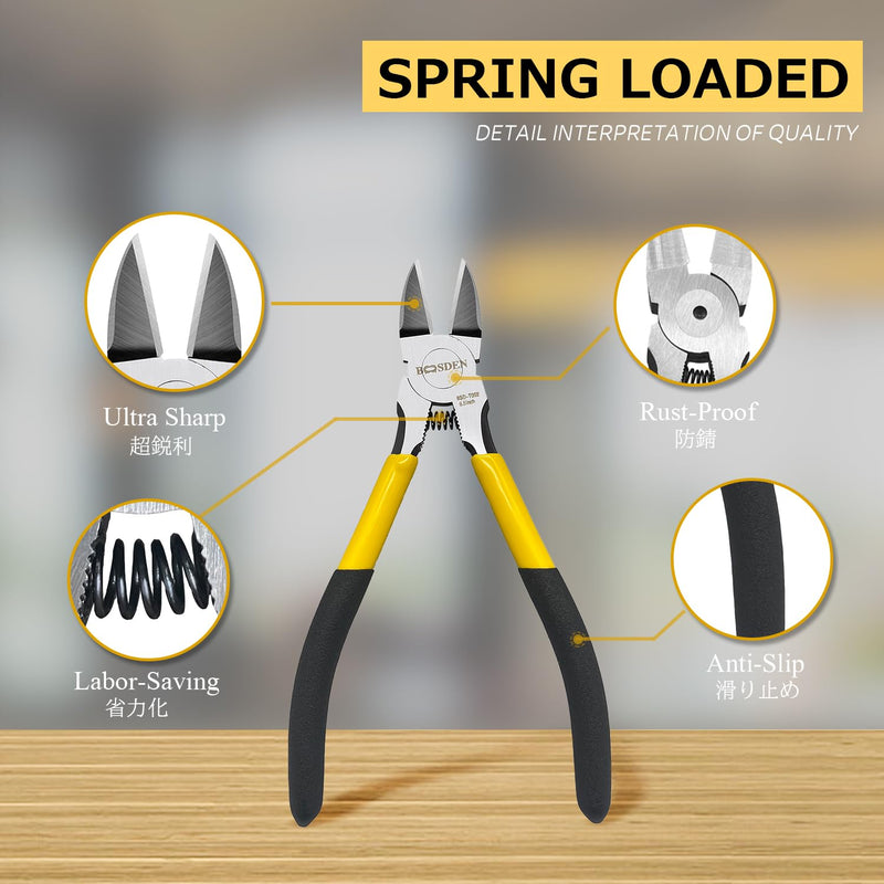BOOSDEN Wire Cutters 2 Pack,6 inch Side Cutters, Flush Cutters, Ultra Sharp Precision Spring Loaded Cutting Pliers, Small Wire Cutters,Dikes Wire Cutters for Jewelry Making/Artificial Flowers/Crafting 6.5"x2 Pack