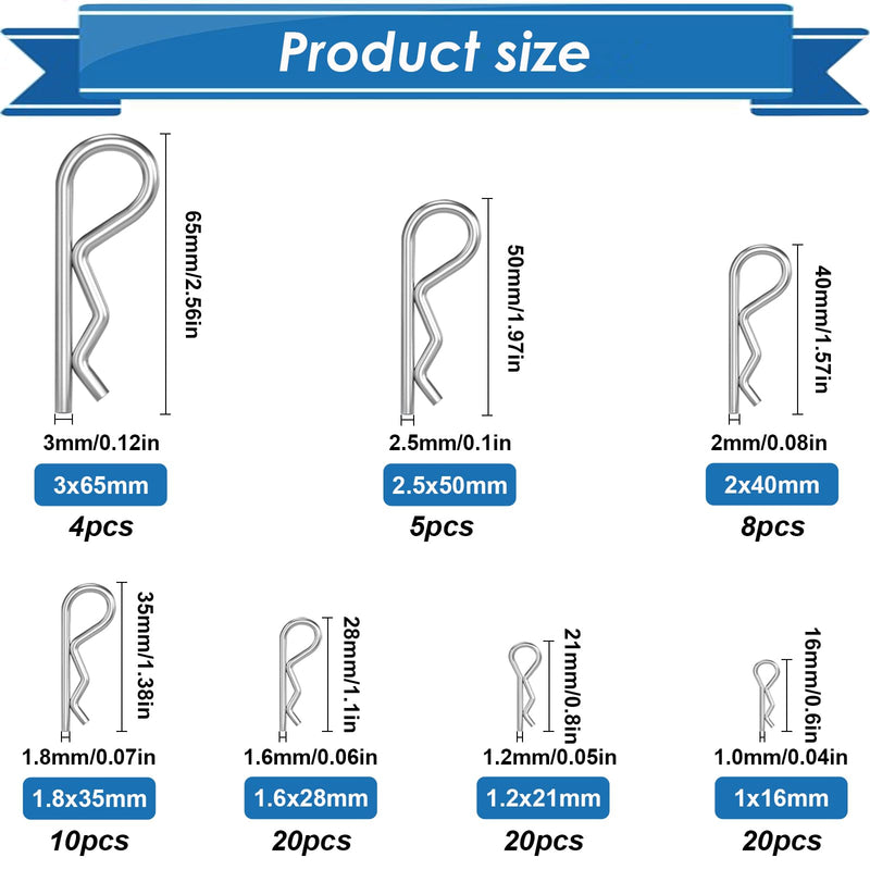 Cotter Pin Assortment Kit 304 Stainless Steel 13 Sizes Cotter Pins & R Clips Cotter Pin Set for Hitch Pin Lock Systems 200Pcs - Cotter Pins & R Clips