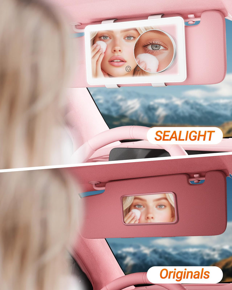 SEALIGHT Car Sun Visor Vanity Mirror, Dimmable Touch Control 1X/3X Magnification Makeup Mirror with Lights, Rechargeable 3 Light Modes & 60 LEDs, Universal for Car Truck SUV