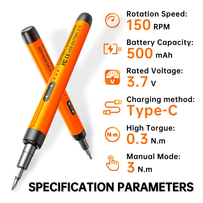 Electric Screwdriver, Precision Screwdriver Set, 88-in-1 Magnetic Bits, Magnetic Storage, 5 Torque Settings, Mini 3.7V Power Screwdriver Repair Tool Kit for PC RC Electronic - ORANGE 88 ORANGE