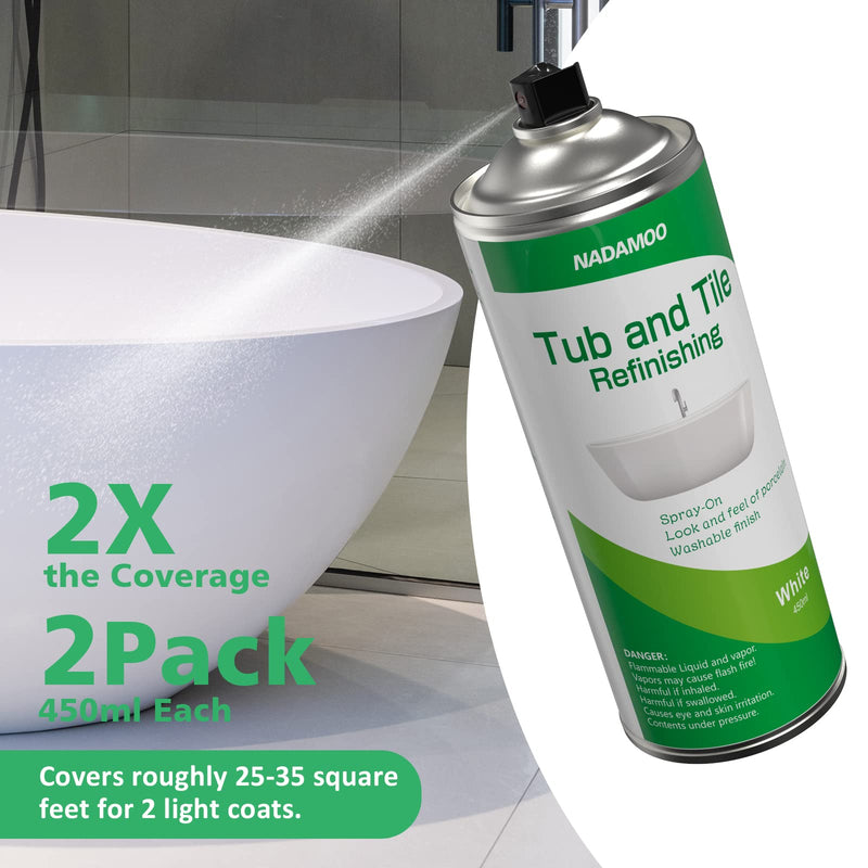 NADAMOO White Tub and Tile Spray Paint, DIY Refinishing Aerosol, 2 Can 2 cans, semi-gloss