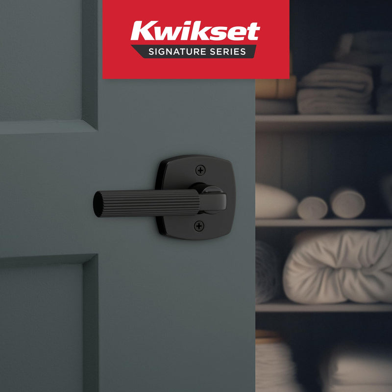 Kwikset Mirada Midtown Dummy Door Handle, Single Sided Lever for Closets, French Double Doors, and Pantry, Matte Black Non-Turning Reversible Interior Push/Pull Lever Faceted
