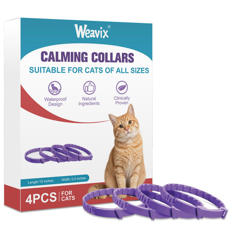 Cat Calming Collar (4-Pack) with Pheromone & Lavender, Relieves Anxiety & Stress, 30 Days Lasting Mood Relief, Adjustable Waterproof Collar for Kittens and Adult Cats L1
