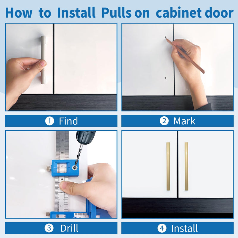 King&Charles Cabinet Hardware Jig, Cabinet Handle Jig with Point Wood Drils Bits, Cabinet Jig for Handles and Pulls on Drawers/Cabinets/Doors, Cabinet Hardware Template Tool Set. ABS