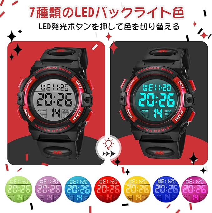 Wrist Watch Kids Girls Children Sports Watch Outdoor Multifunction Waterproof Alert Date Day Display Dual Time LED Analog Display Digital Wrist Watch, Small-Red - NewNest Australia