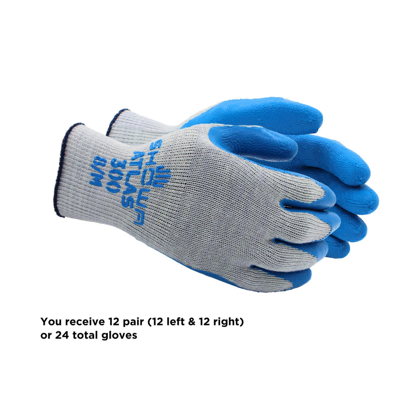 SHOWA Atlas 300/317 Natural Latex Palm Coated General Purpose Work Glove with Poly/Cotton Liner, 10-Gauge (12 Pair) Blue Large