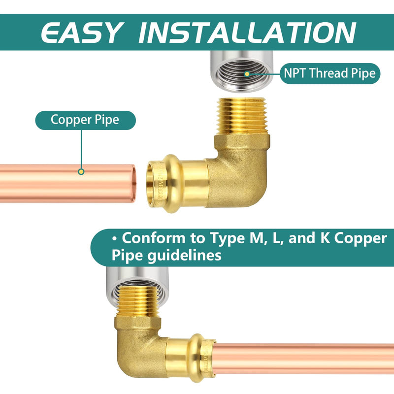 5-Pack Niikappu 3/4" Copper Press X 3/4" Male NPT Elbow(PRESS207-5) 5 3/4" Press X 3/4" Male NPT